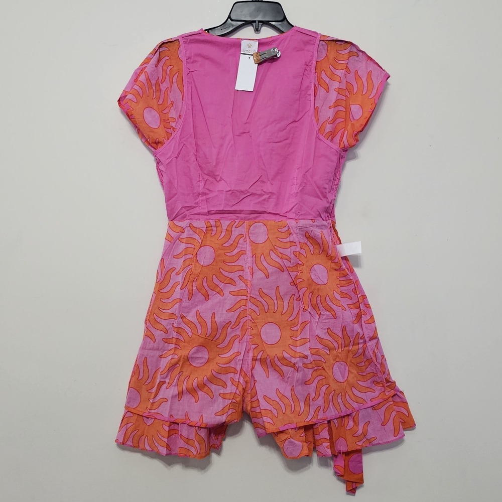 J Marie Women's Romper Medium Pink Orange Multicolor Belt Hem Wrap V-Neck 581 - Picture 8 of 16